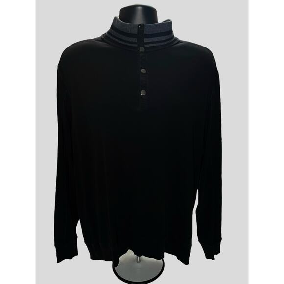 Calvin Klein Men’s XXL Black 100% Cotton Long Sleeve Mock Neck Snap Shirt Casual - Picture 1 of 12